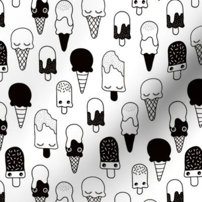 Colorful sweet summer ice cream popsicle sugar kawaii illustration black and white