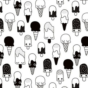 Colorful sweet summer ice cream popsicle sugar kawaii illustration black and white