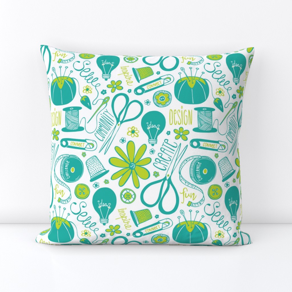 Design Sew Creativity - Sewing Typography White Aqua Green Large Scale
