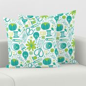 Design Sew Creativity - Sewing Typography White Aqua Green Large Scale