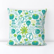 Design Sew Creativity - Sewing Typography White Aqua Green Large Scale