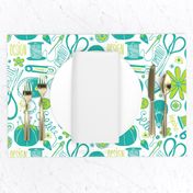 Design Sew Creativity - Sewing Typography White Aqua Green Large Scale