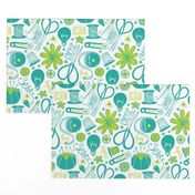 Design Sew Creativity - Sewing Typography White Aqua Green Large Scale