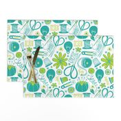 Design Sew Creativity - Sewing Typography White Aqua Green Large Scale