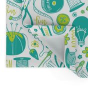 Design Sew Creativity - Sewing Typography White Aqua Green Large Scale