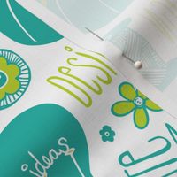 Design Sew Creativity - Sewing Typography White Aqua Green Large Scale