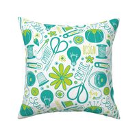 Design Sew Creativity - Sewing Typography White Aqua Green Large Scale