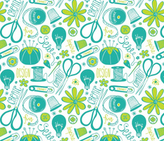 Design Sew Create - Sewing Typography White Aqua Green Large Scale
