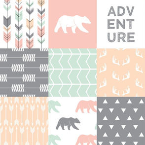 adventure woodland wholecloth  || pink,peach,grey, mint