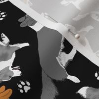 Trotting Cardigan Welsh Corgis and paw prints - black