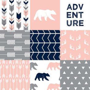    adventure woodland wholecloth || navy&pink