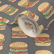 Hamburgers Junk Food Fast food on Dark Grey