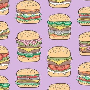 Hamburgers Junk Food Fast food on Purple Purpel