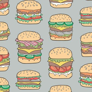 Hamburgers Junk Food Fast food on Grey