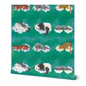 Deep Teal Sleeping Animals  Fabric