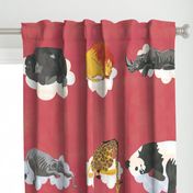 Red Sleeping Animals Fabric