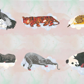 Warm White Sleeping Animals Fabric