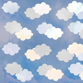 Clouds Scattered on Light Blue Fabric