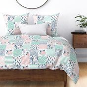 feathers cheater quilt mint navy pink girls cheater quilt design cute girls fabrics