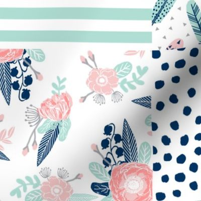 feathers cheater quilt mint navy pink girls cheater quilt design cute girls fabrics