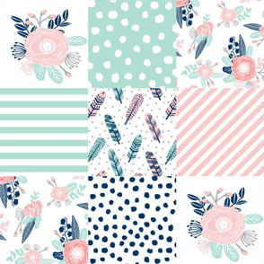 feathers cheater quilt mint navy pink girls cheater quilt design cute girls fabrics