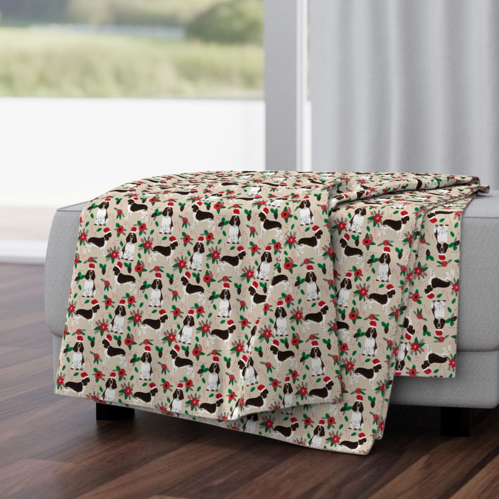 english springer spaniel dogs fabric poinsettia dogs fabric cute christmas dogs dog christmas fabric santa paws fabric