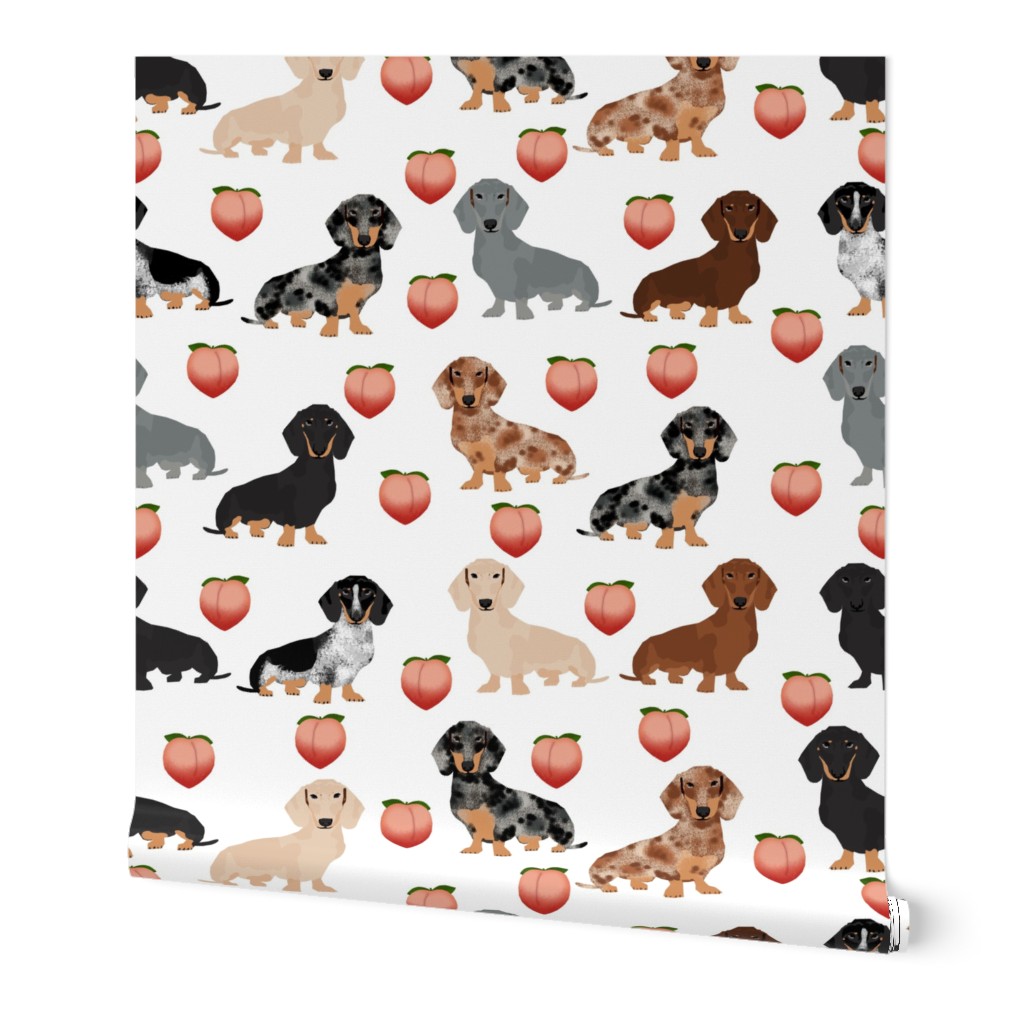 dachshund dogs fabric peach emojis cute dogs fabric 