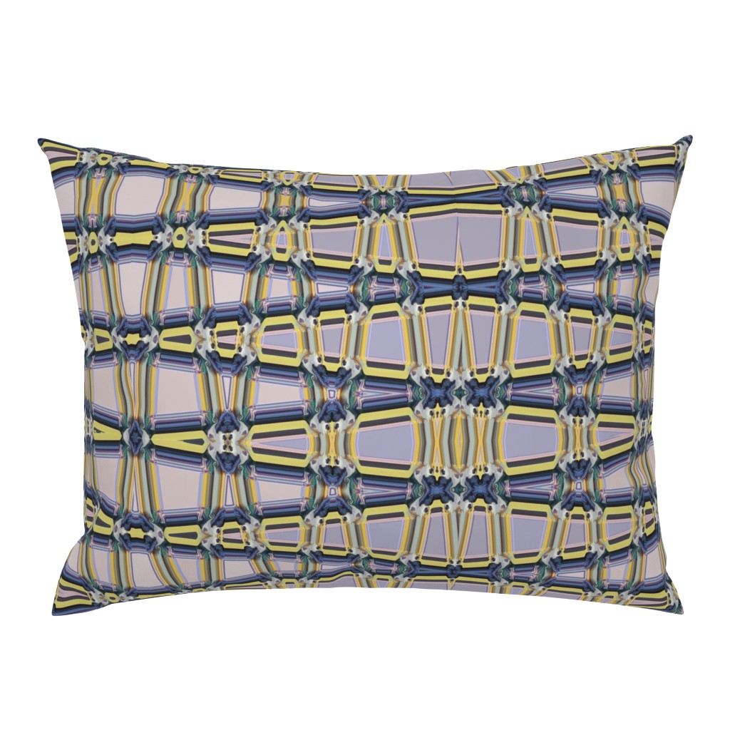 Geometrical Trellis in yellow and steel blue, horizontal, large