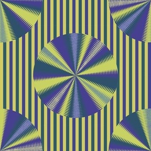 Medium - Swirling Windmill Polka Dots on Narrow Stripes - Yellow - Blue - Teal Green