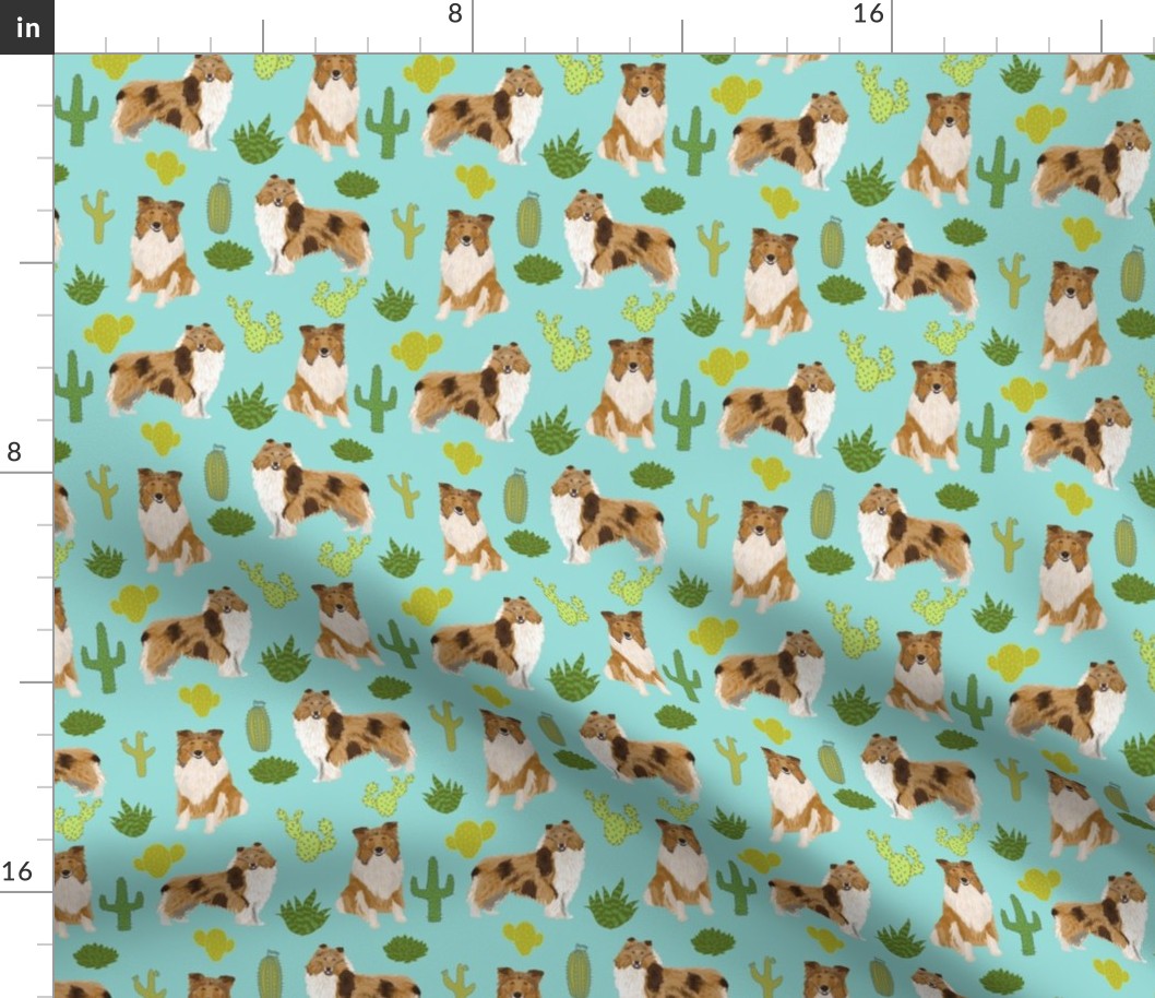 rough collie cactus fabric cute dogs pet dog cacti fabric best collie fabric for sewing projects