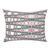 Geometrical Trellis in  teal and tangerine, horizontal, large