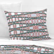 Geometrical Trellis in  teal and tangerine, horizontal, large