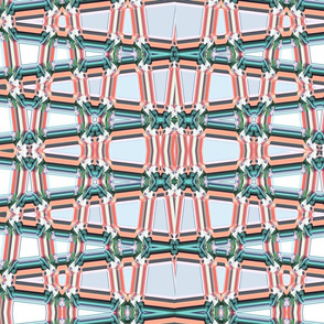 Geometrical Trellis in  teal and tangerine, horizontal, large