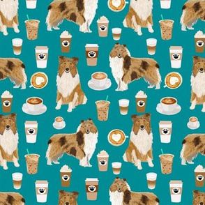 rough collie coffee fabric, cute dogs and coffees fabric print, best dogs fabric design cute rough collies