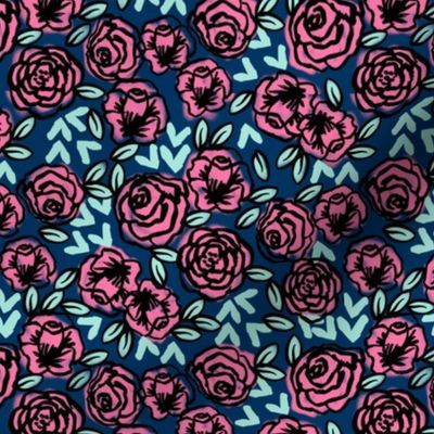 roses // navy and pink roses vintage style floral fabric rose fabric valentines fabric andrea lauren fabric andrea lauren design