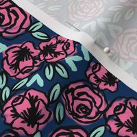 roses // navy and pink roses vintage style floral fabric rose fabric valentines fabric andrea lauren fabric andrea lauren design