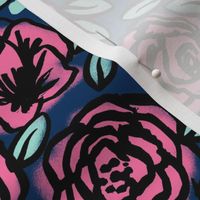 roses // vintage style roses floral fabric navy blue and pink rose fabric cute girls fabric les fleurs fabric florals