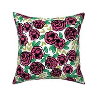 roses // pink and green roses florals floral fabric cute rose design vintage florals fabric