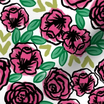 roses // pink and green roses florals floral fabric cute rose design vintage florals fabric