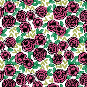 roses // pink and green roses florals floral fabric cute rose design vintage florals fabric