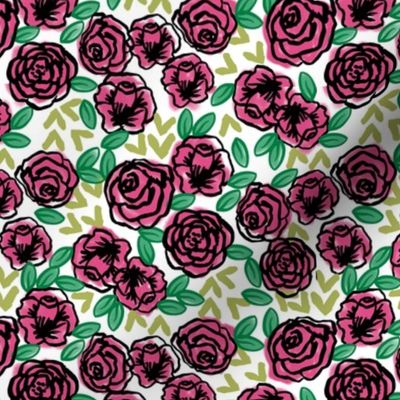 roses // pink and green roses florals fabric cute floral roses vintage style rose fabric 