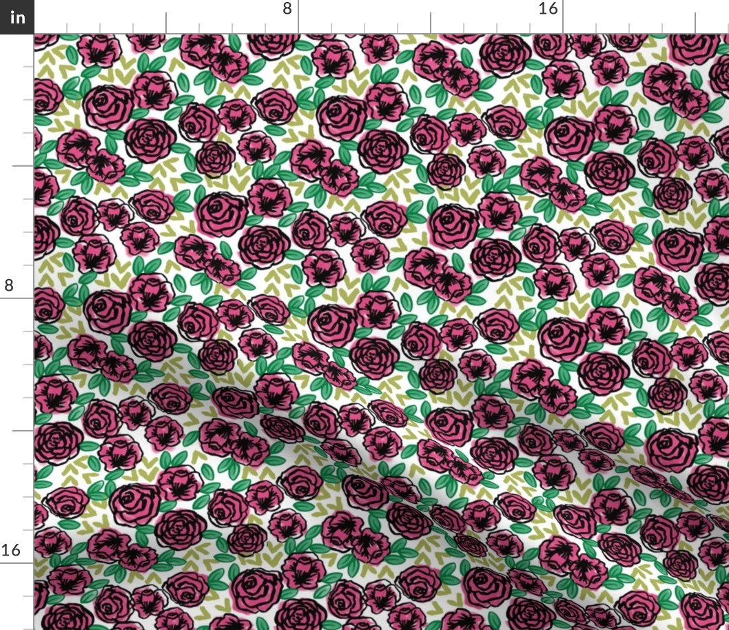 roses // pink and green roses florals fabric cute floral roses vintage style rose fabric 