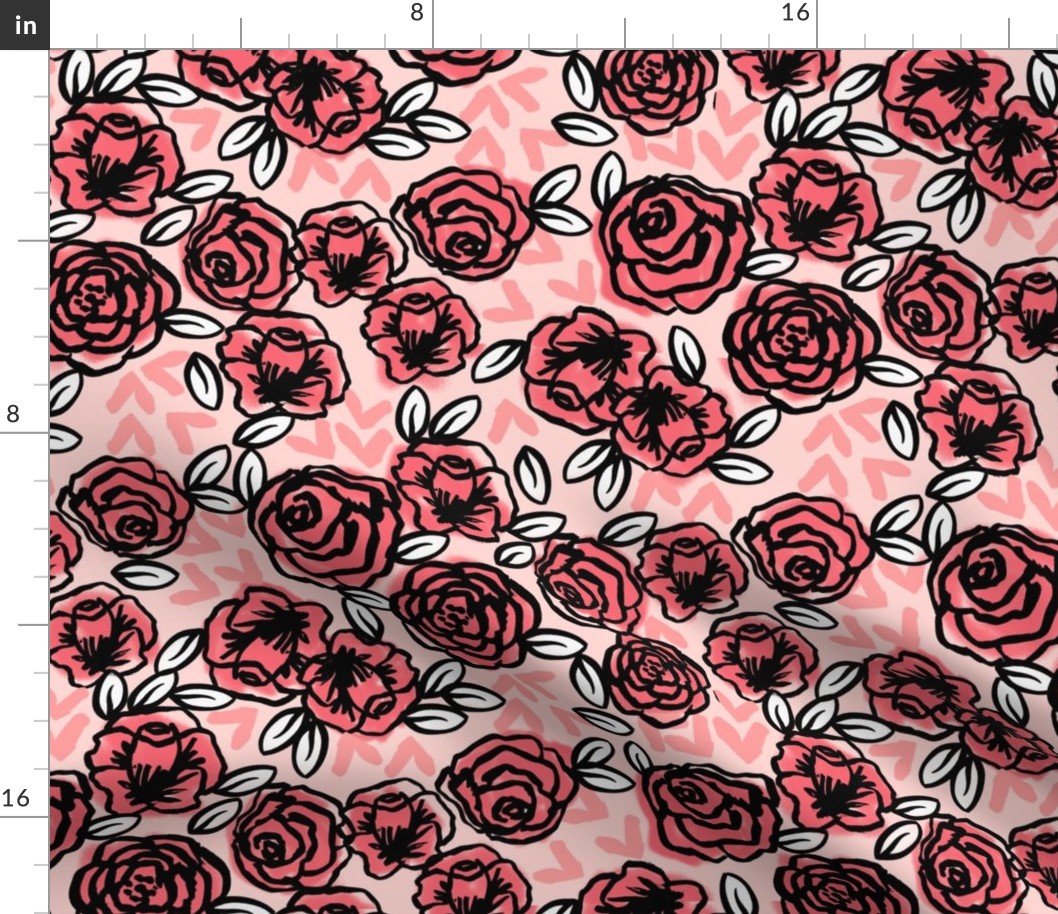 roses // vintage florals pink roses valentines fabric cute rose design les fleurs fabric