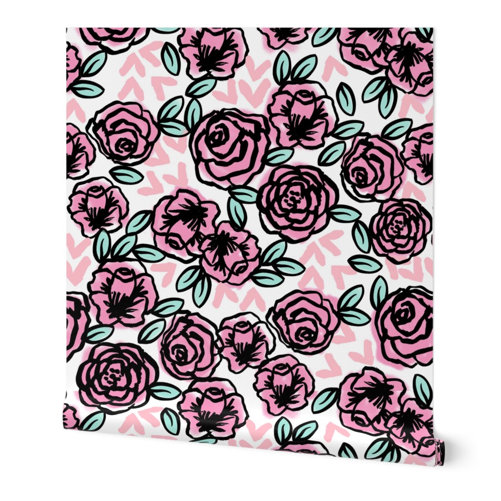 roses // pink rose cute girls valentines floral fabric pink roses florals fabric pink rose