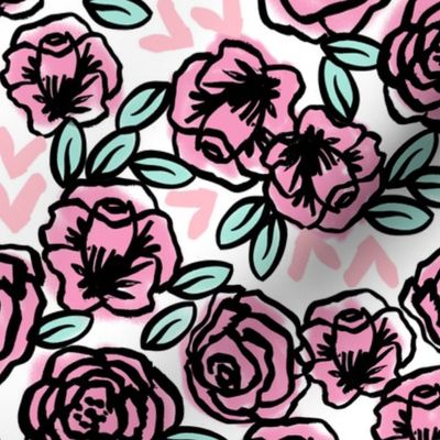 roses // pink rose cute girls valentines floral fabric pink roses florals fabric pink rose