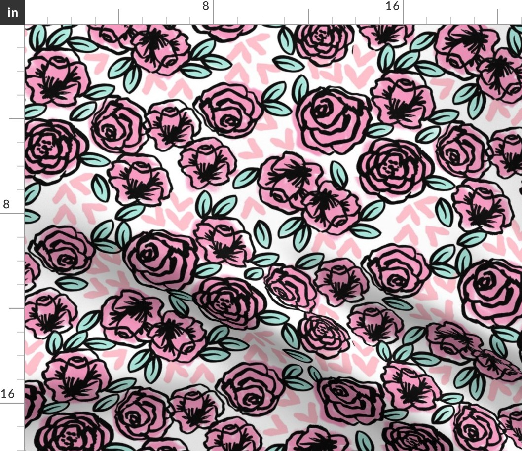 roses // pink rose cute girls valentines floral fabric pink roses florals fabric pink rose