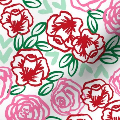 roses // pink and red roses fabric red rose fabric valentines fabrics girls floral fabric cute roses florals