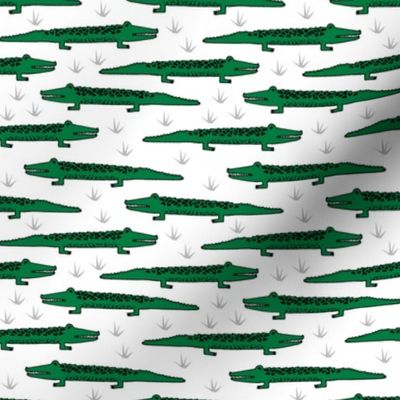 crocodiles // alligator crocodiles fabric green and white alligator crocodiles design reptiles reptile zoo animal nursery boys fabric