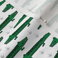 crocodiles // alligator crocodiles fabric green and white alligator crocodiles design reptiles reptile zoo animal nursery boys fabric