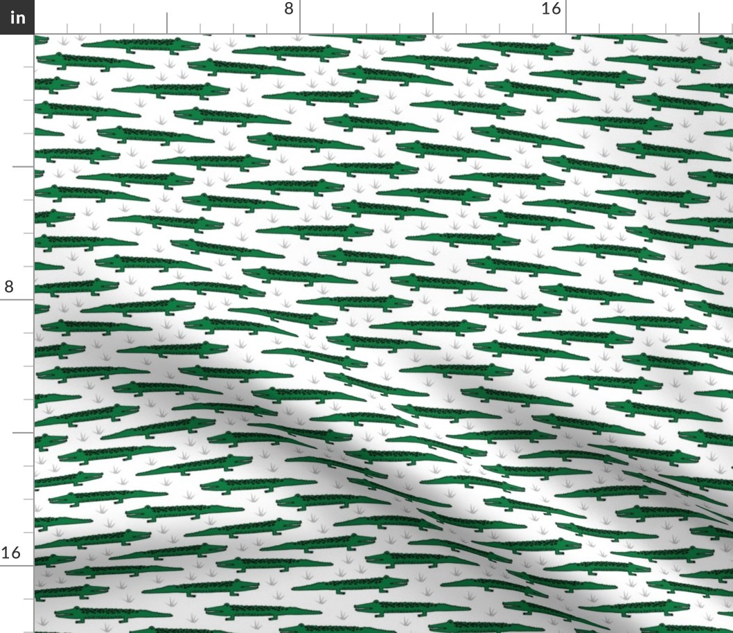 crocodiles // alligator crocodiles fabric green and white alligator crocodiles design reptiles reptile zoo animal nursery boys fabric